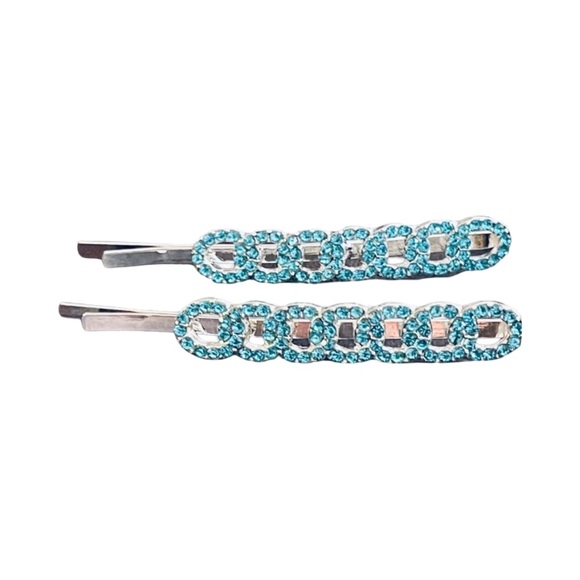 Sparkling Blue Crystal Rhinestone Hair Clips - Picture 3 of 3